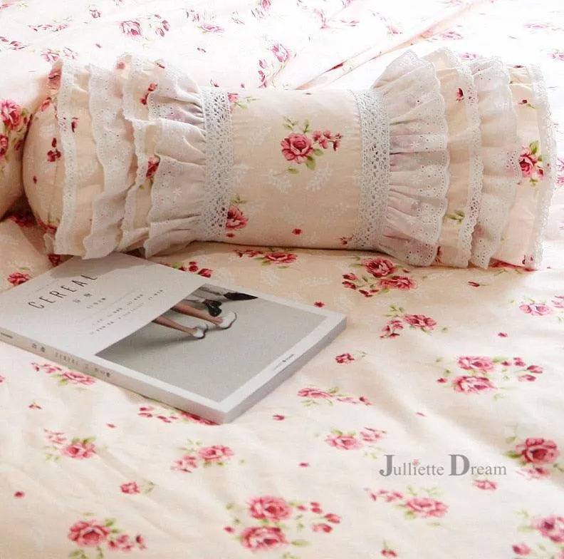 Charming European Lace Lumbar Pillow with Regal Ruffle Design