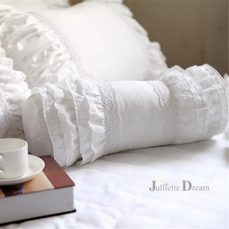 Charming European Lace Lumbar Pillow with Regal Ruffle Design