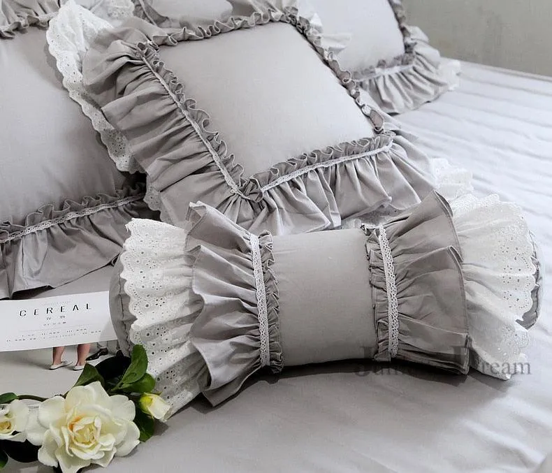 Charming European Lace Lumbar Pillow with Regal Ruffle Design