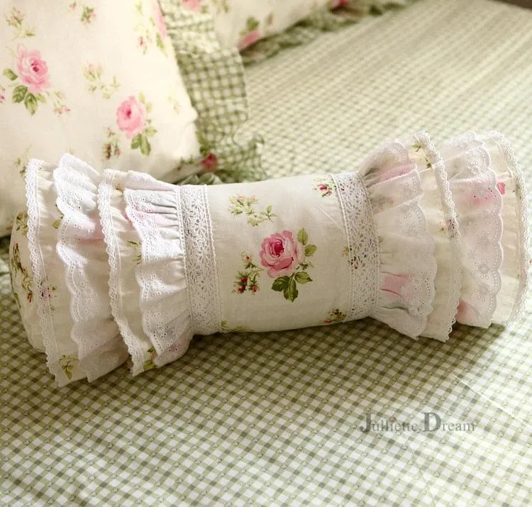 Charming European Lace Lumbar Pillow with Regal Ruffle Design