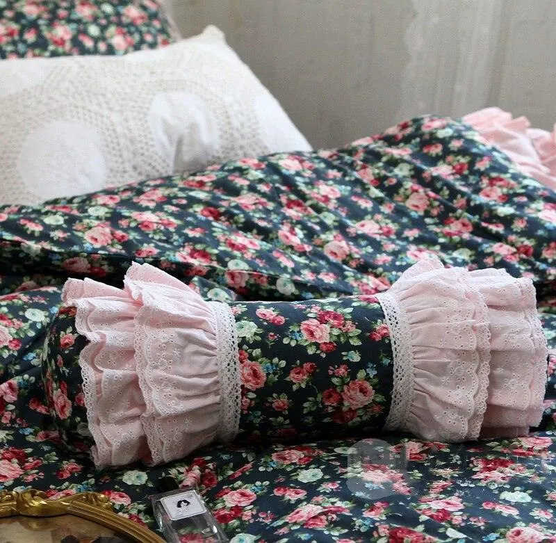 Charming European Lace Lumbar Pillow with Regal Ruffle Design
