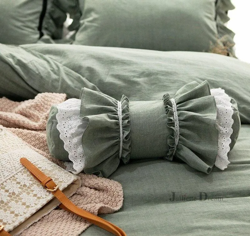Charming European Lace Lumbar Pillow with Regal Ruffle Design