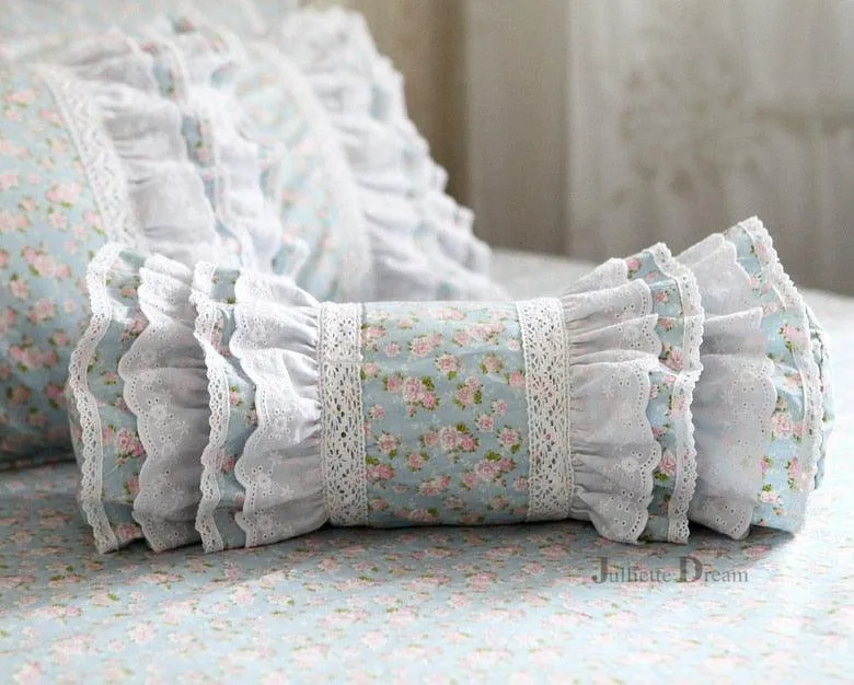 Charming European Lace Lumbar Pillow with Regal Ruffle Design