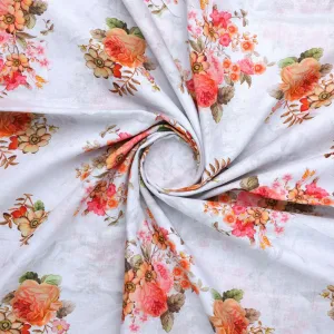 Classic Multicolor Roses With Leaves Digital Printed Fabric - Pure Cotton