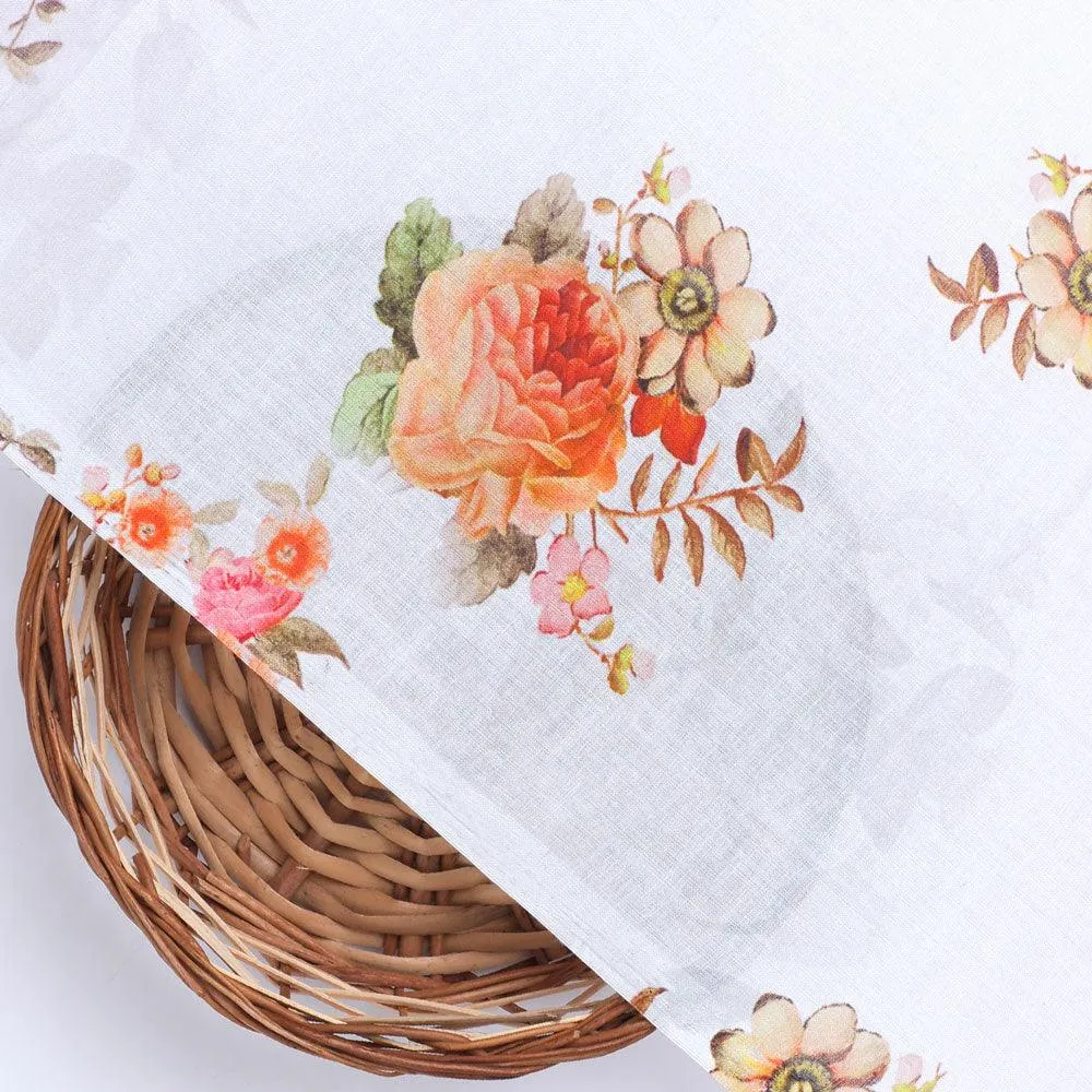 Classic Multicolor Roses With Leaves Digital Printed Fabric - Pure Cotton