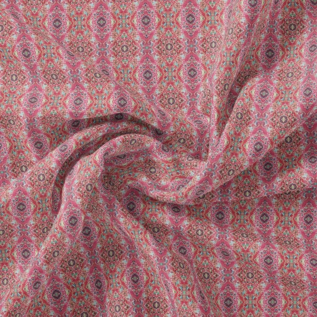 Classical Damask With Charm Colour Digital Printed Fabric - Pure Georgette