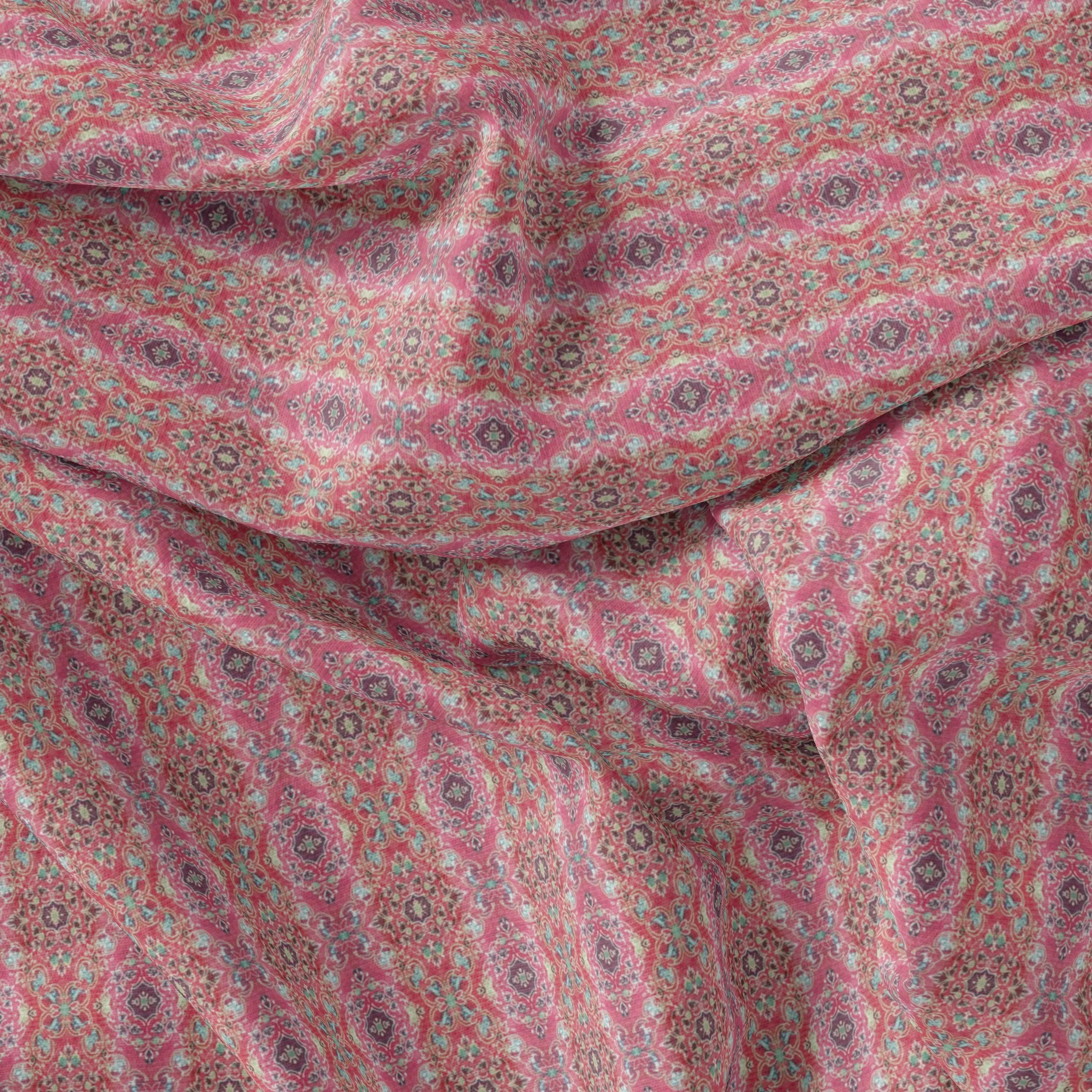 Classical Damask With Charm Colour Digital Printed Fabric - Pure Georgette