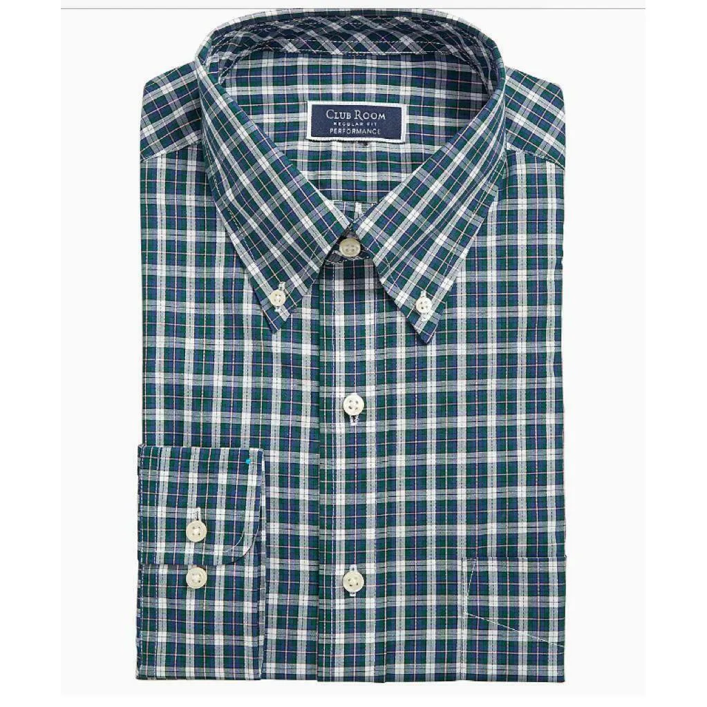 Club Room Men’s Classic/Regular Fit Stretch Plaid Dress Shirt
