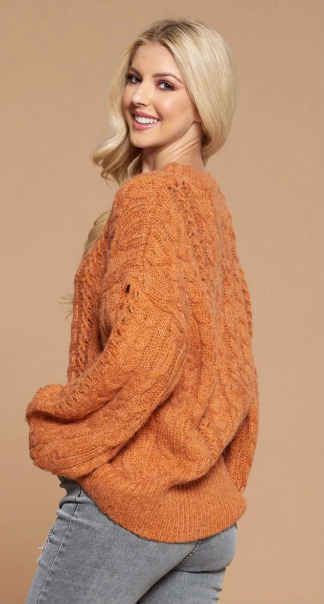 Cozy Rust Cable Knit Sweater