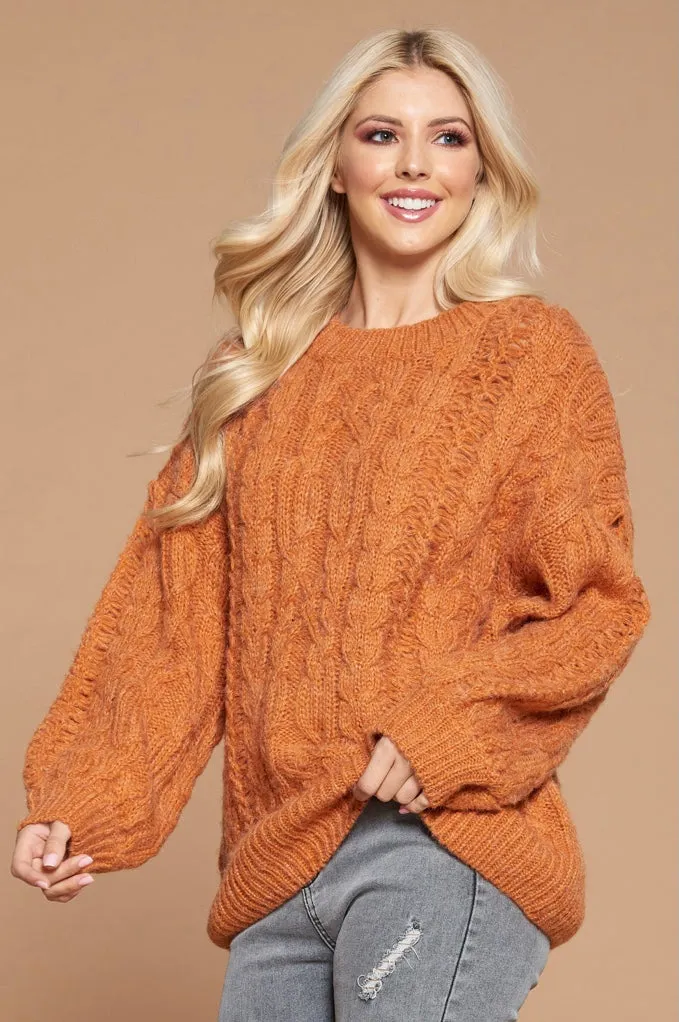 Cozy Rust Cable Knit Sweater