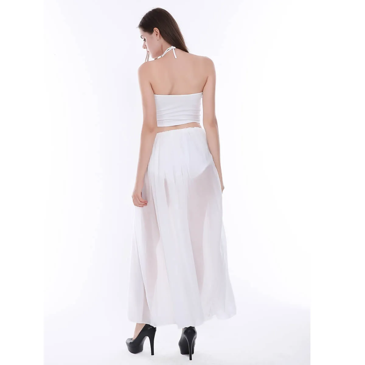 Crop Top Shorts with Split Long Skirt Cover Up Three Pieces Beach Outfits