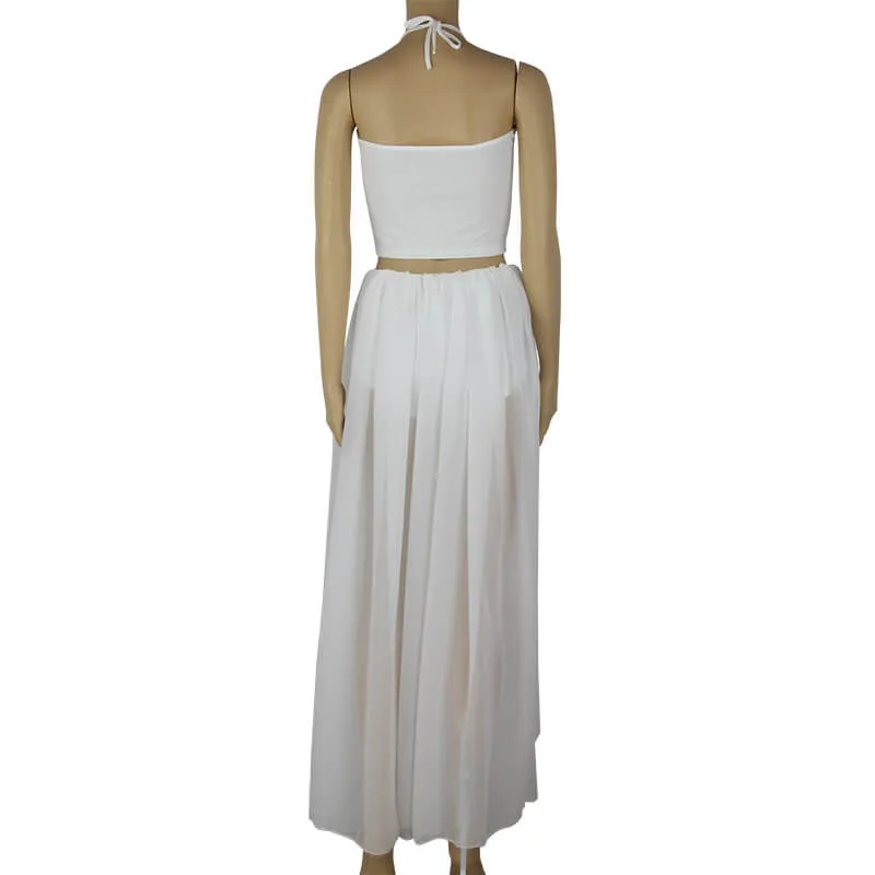 Crop Top Shorts with Split Long Skirt Cover Up Three Pieces Beach Outfits
