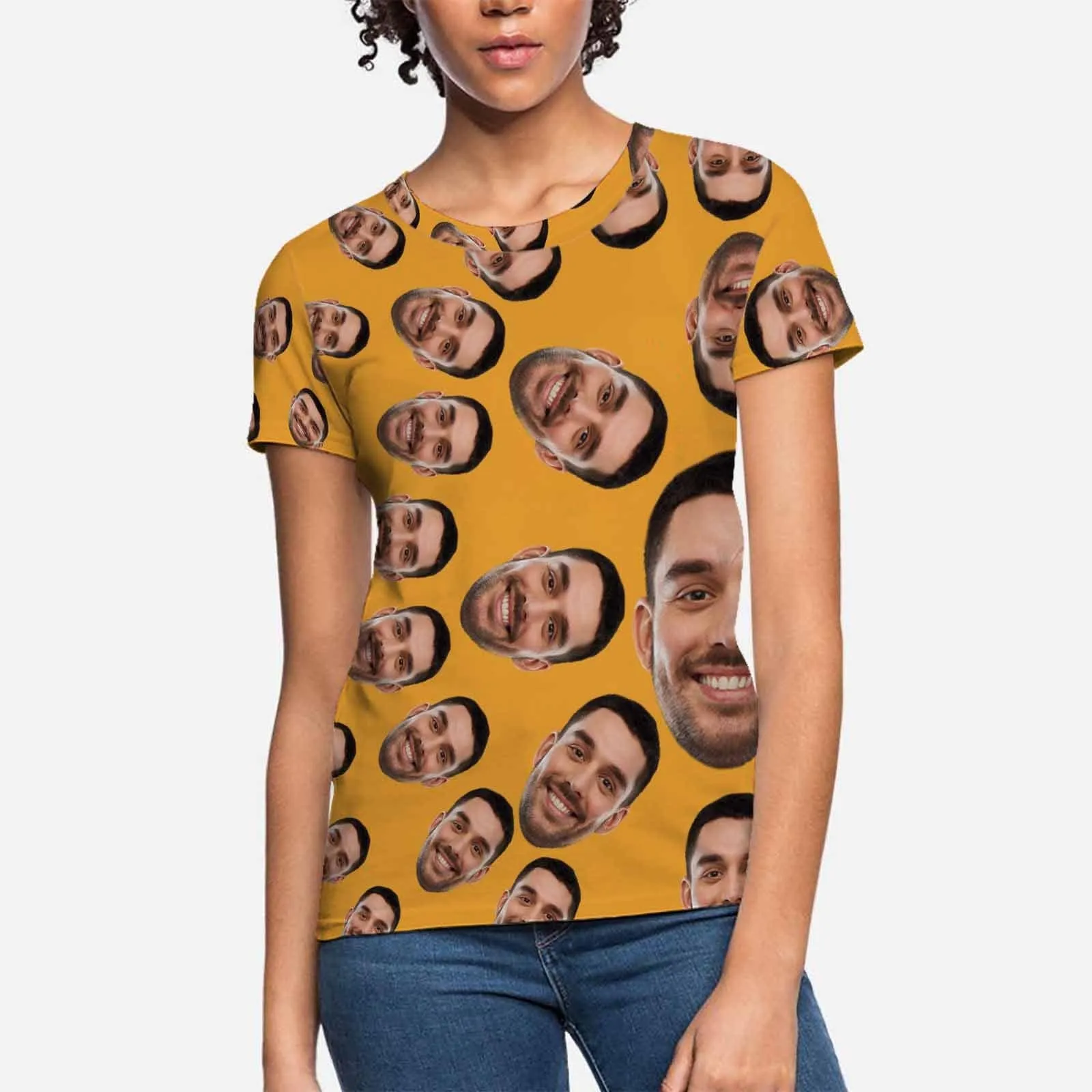 Custom Boyfriend Face Circle Shape Shirts Personalized Women's All Over Print T-shirt Funny Gift