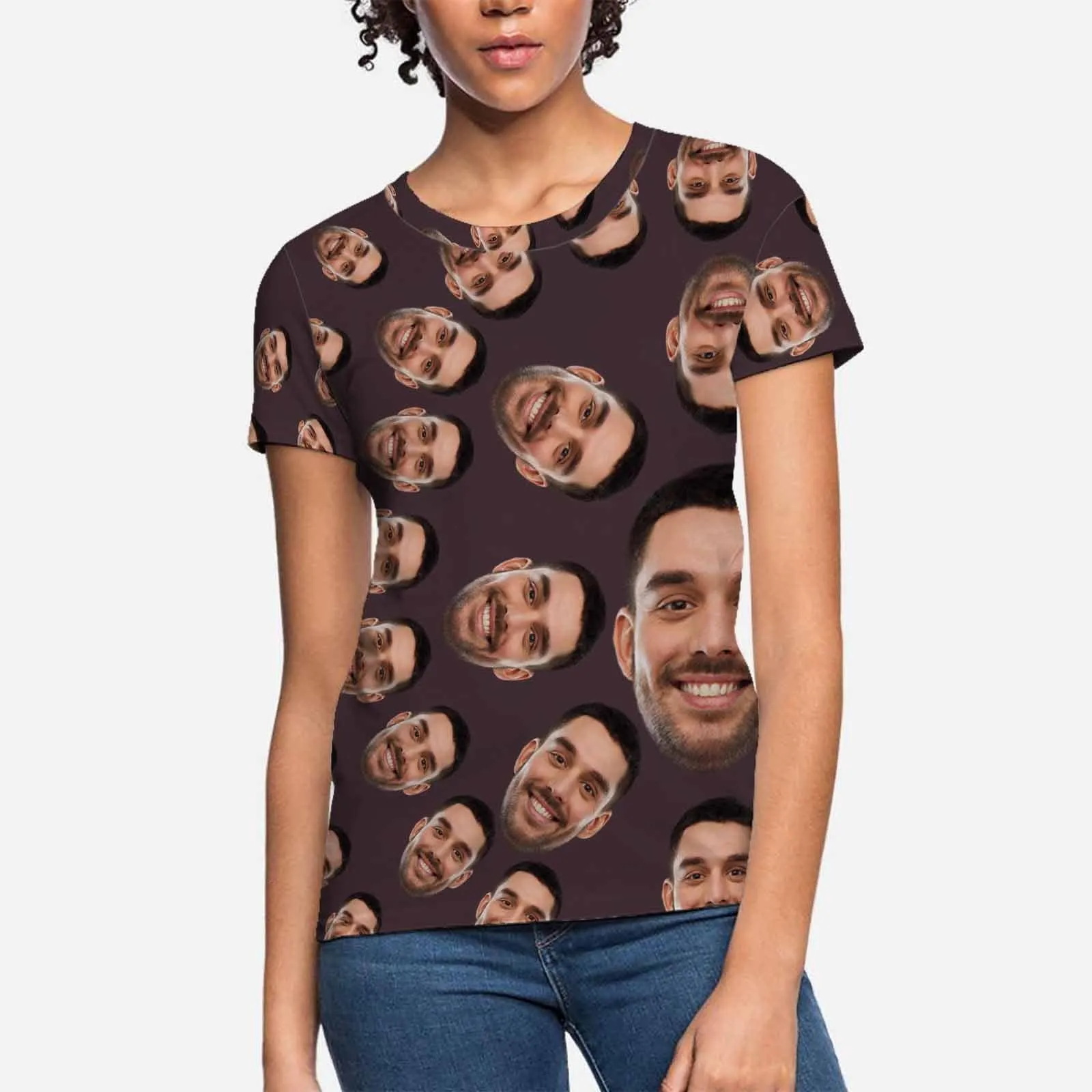 Custom Boyfriend Face Circle Shape Shirts Personalized Women's All Over Print T-shirt Funny Gift