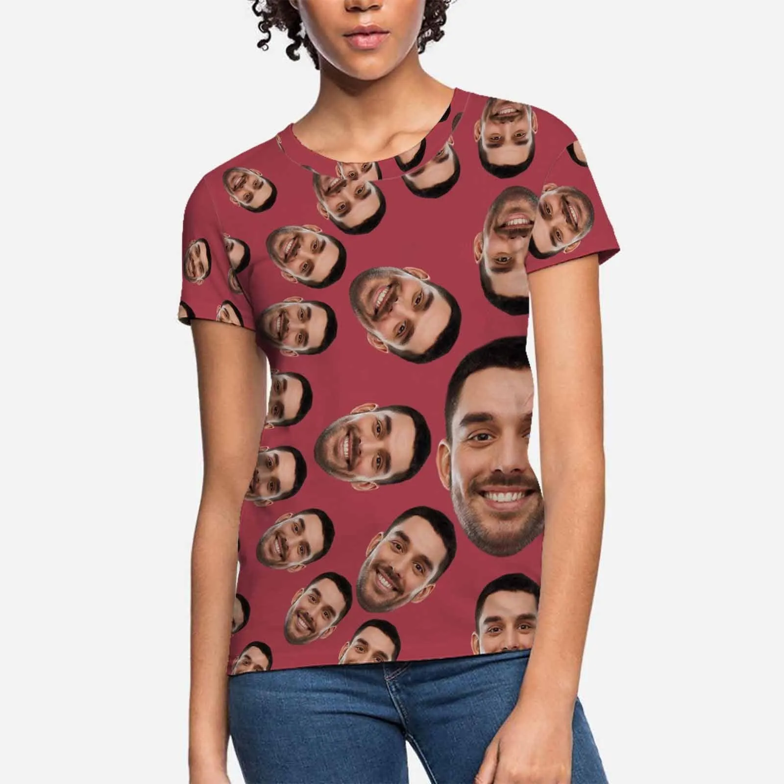 Custom Boyfriend Face Circle Shape Shirts Personalized Women's All Over Print T-shirt Funny Gift