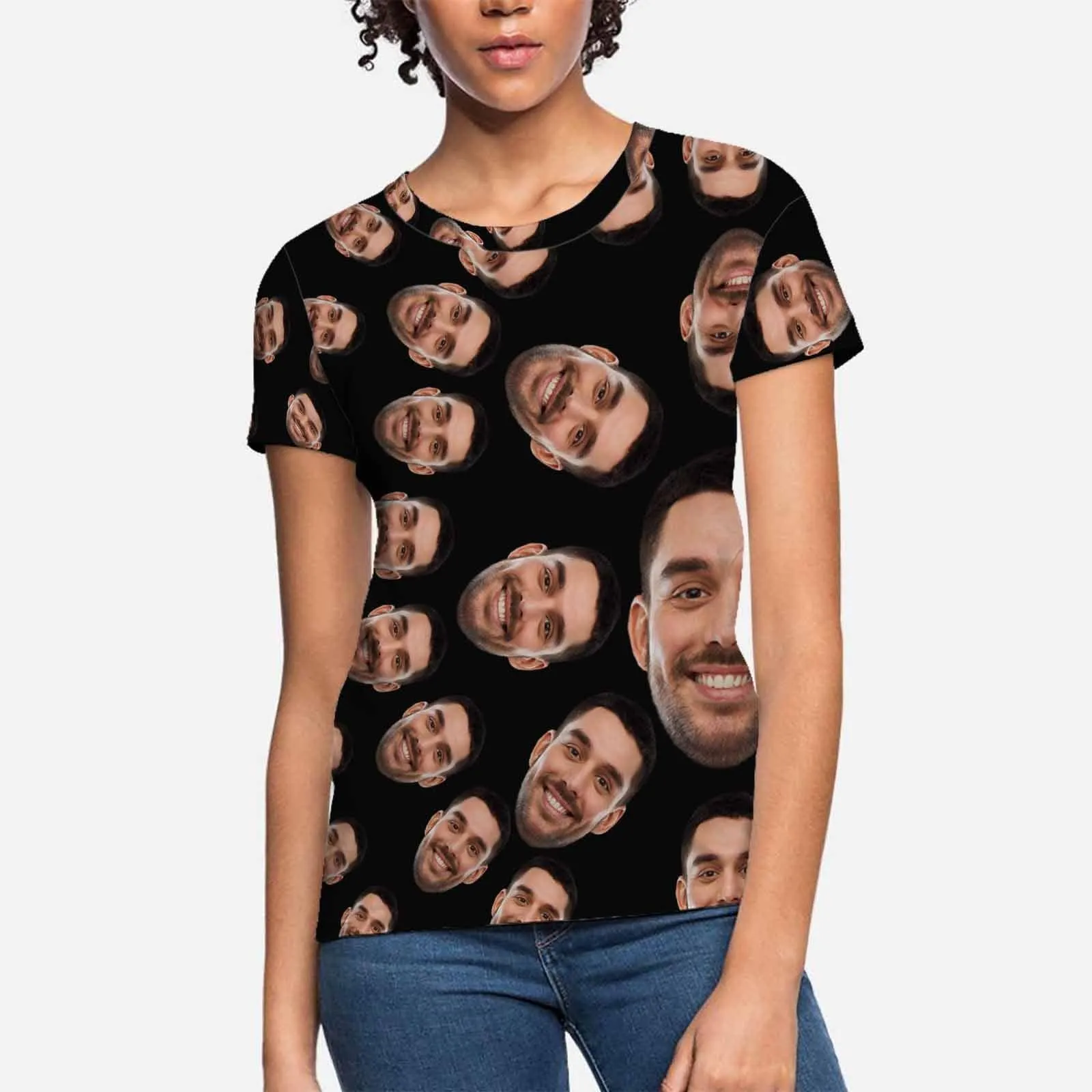Custom Boyfriend Face Circle Shape Shirts Personalized Women's All Over Print T-shirt Funny Gift