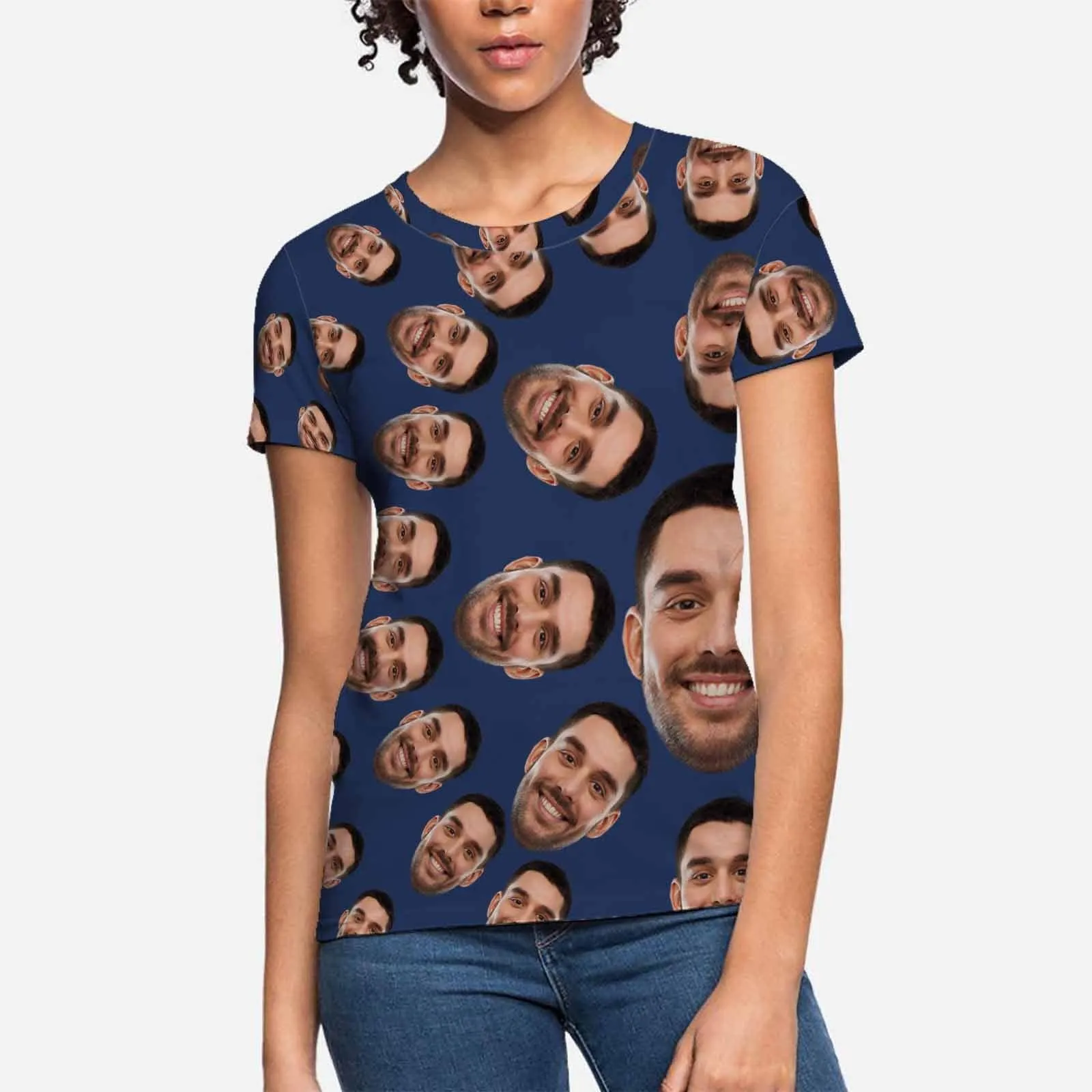 Custom Boyfriend Face Circle Shape Shirts Personalized Women's All Over Print T-shirt Funny Gift