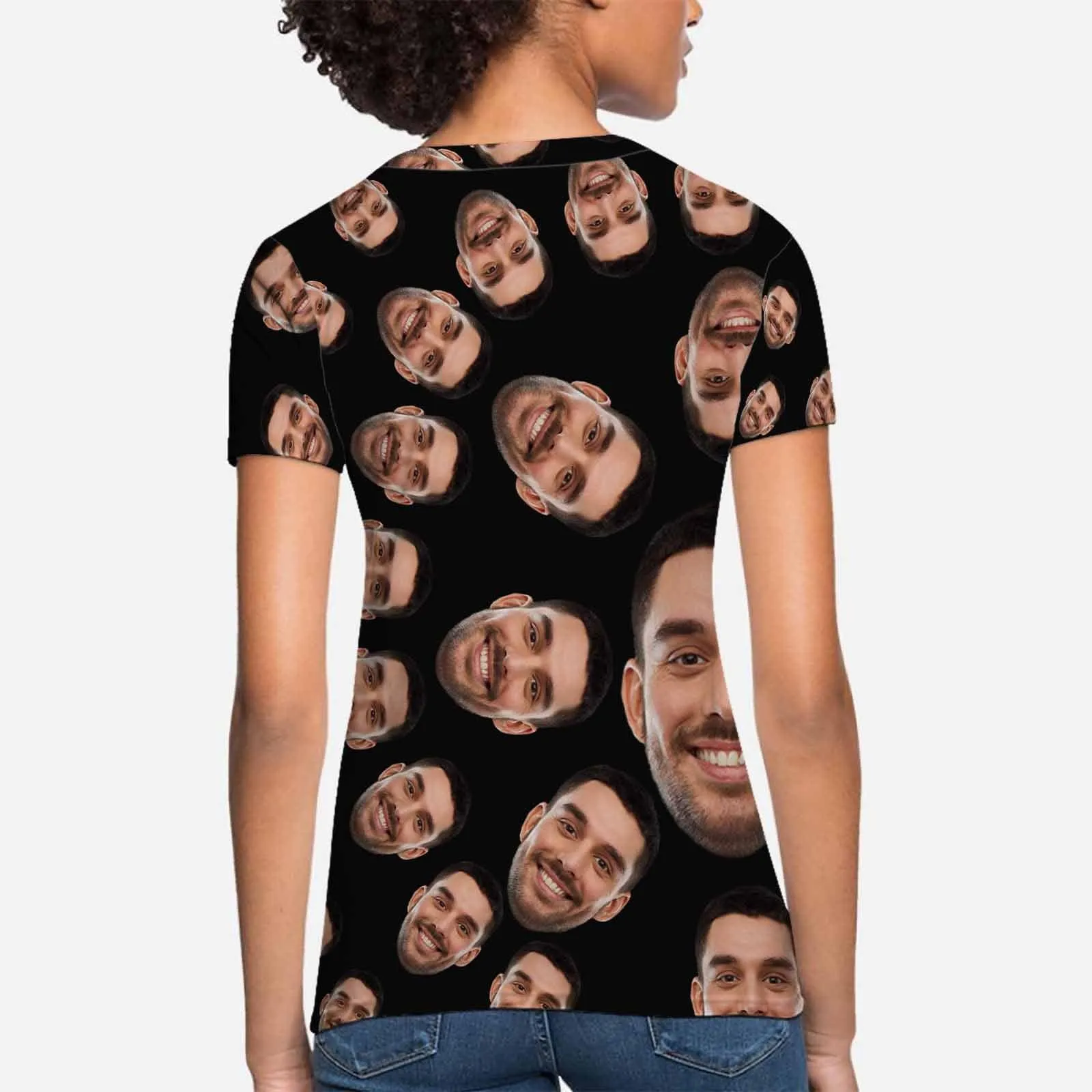 Custom Boyfriend Face Circle Shape Shirts Personalized Women's All Over Print T-shirt Funny Gift