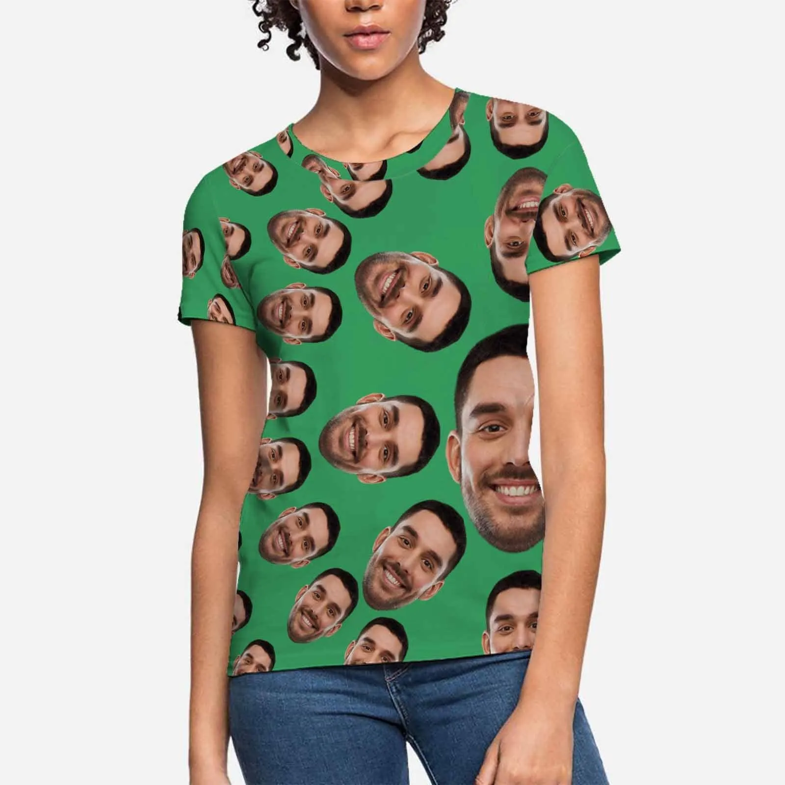 Custom Boyfriend Face Circle Shape Shirts Personalized Women's All Over Print T-shirt Funny Gift