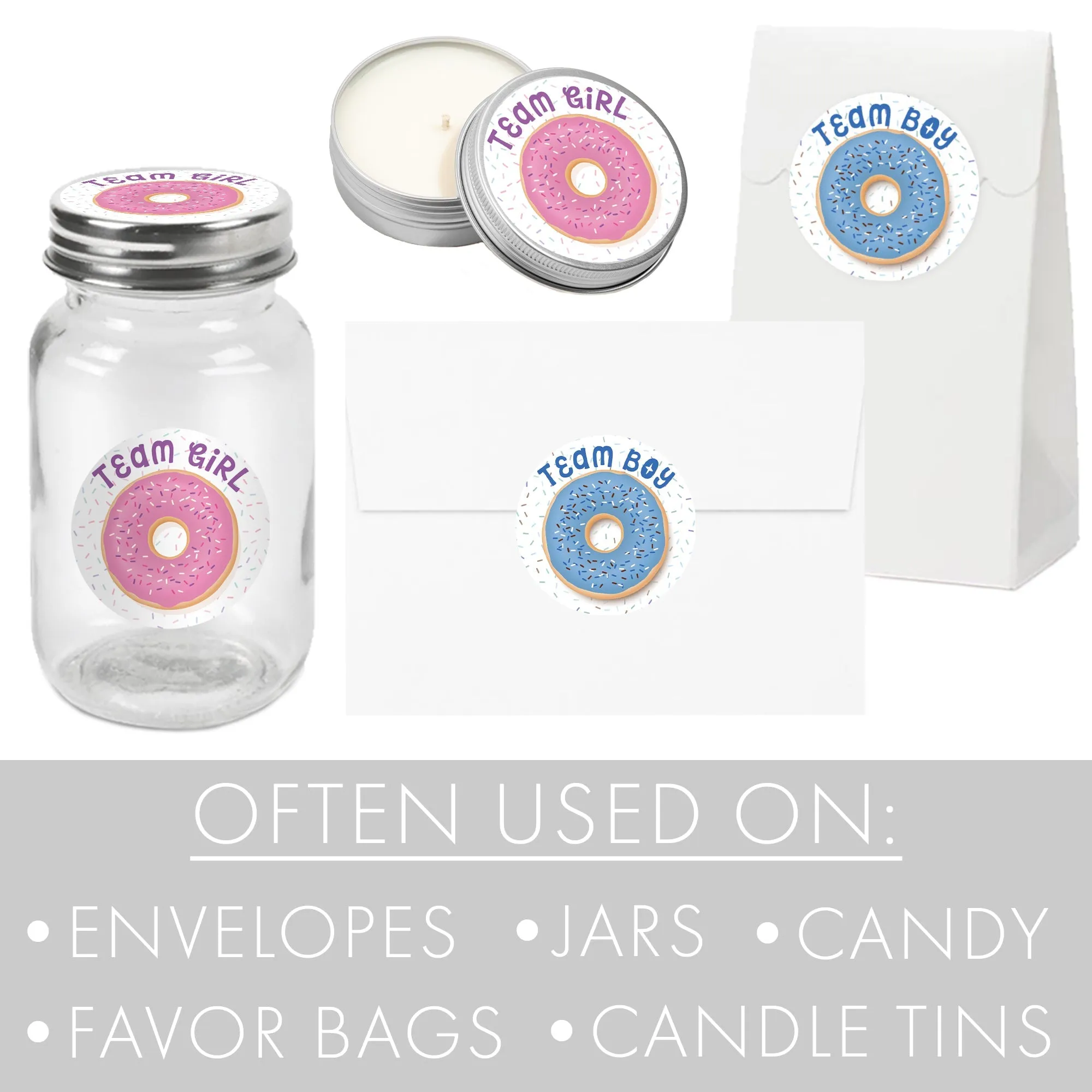 Donut Gender Reveal Party -Team Boy or Team Girl Stickers - 40 Stickers