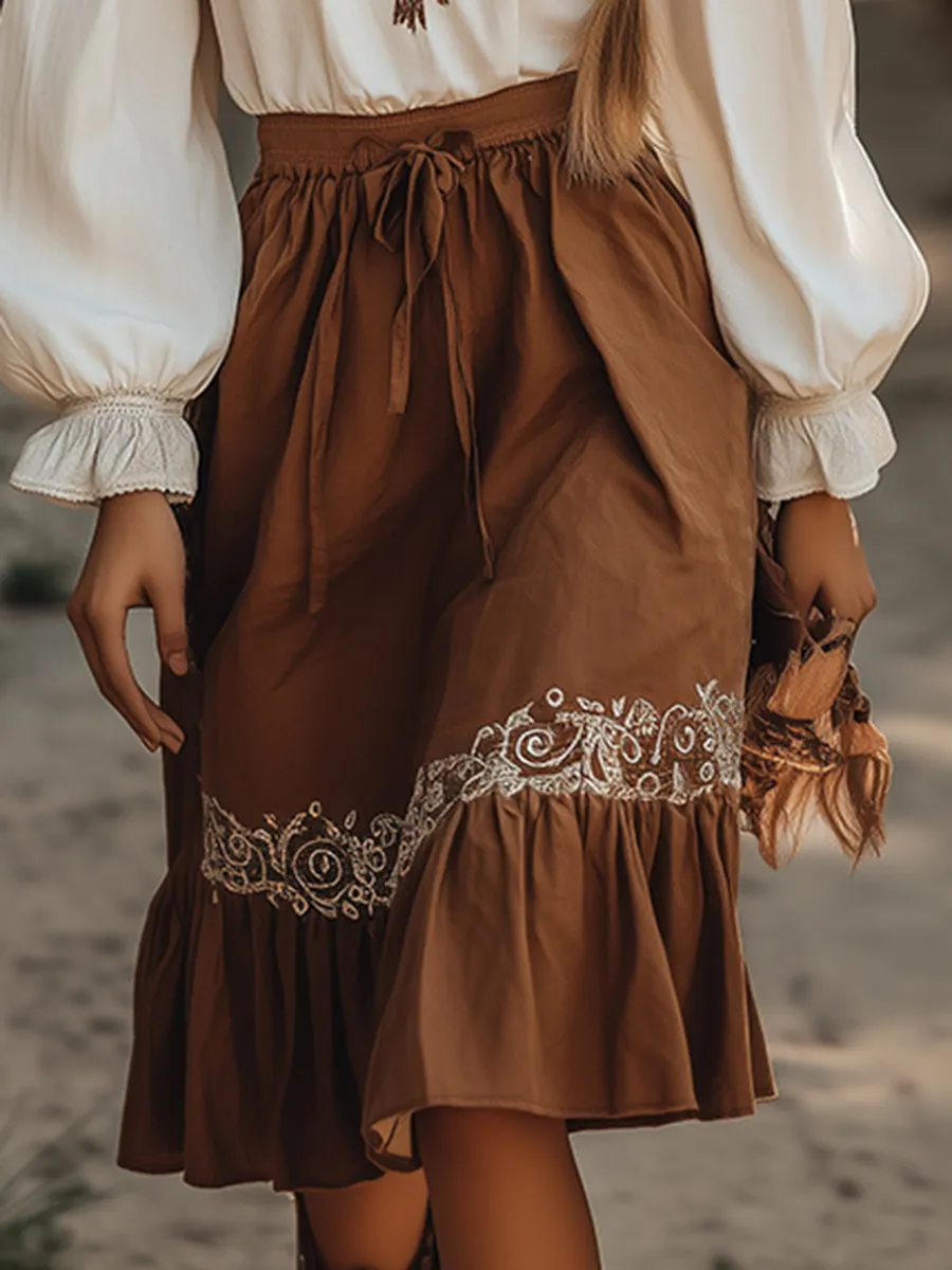 Elegant And Fashionable Bohemian Flower Embroidered V-Neck Shirt