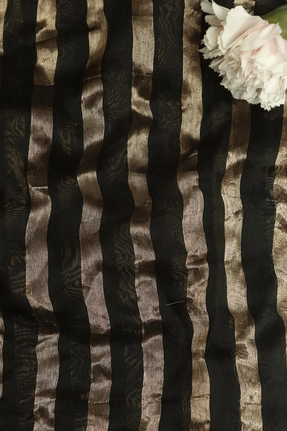 Elegant Black Banarasi Chanderi Silk Stripes Design Fabric ( 1 Mtr )