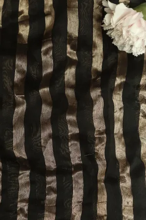 Elegant Black Banarasi Chanderi Silk Stripes Design Fabric ( 1 Mtr )