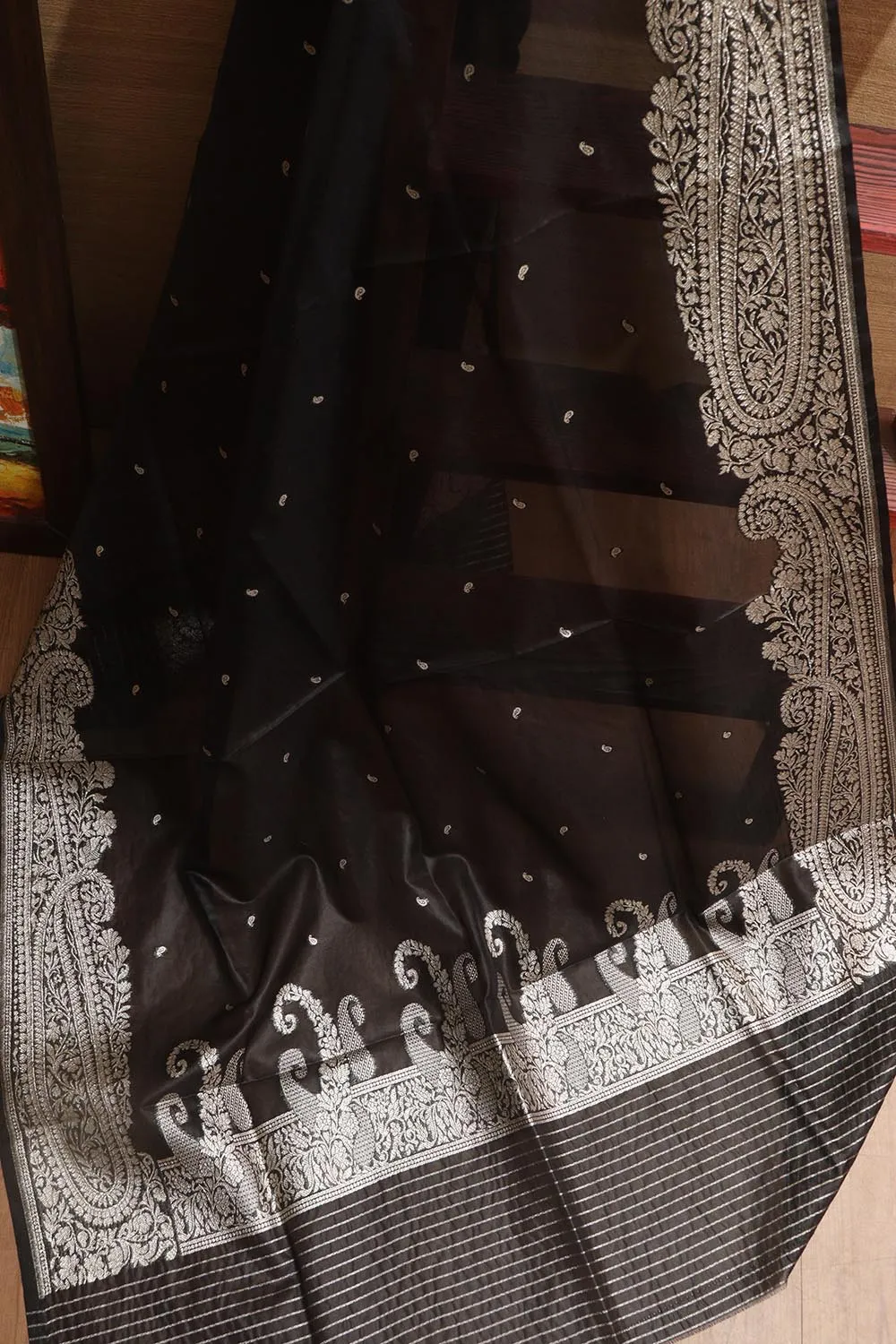 Elegant Black Banarasi Organza Silk Dupatta