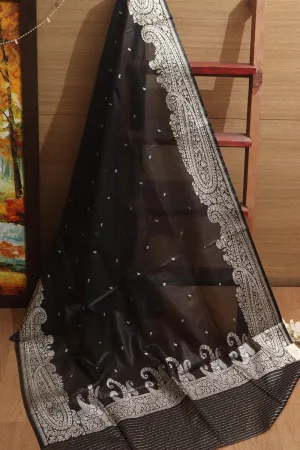 Elegant Black Banarasi Organza Silk Dupatta