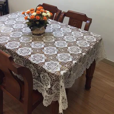 Elegant Lace Rose Floral Embroidered Tablecloth - Chic Dining Essential