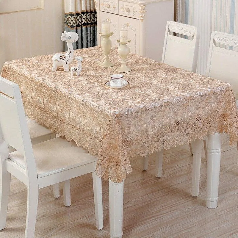 Elegant Lace Rose Floral Embroidered Tablecloth - Chic Dining Essential