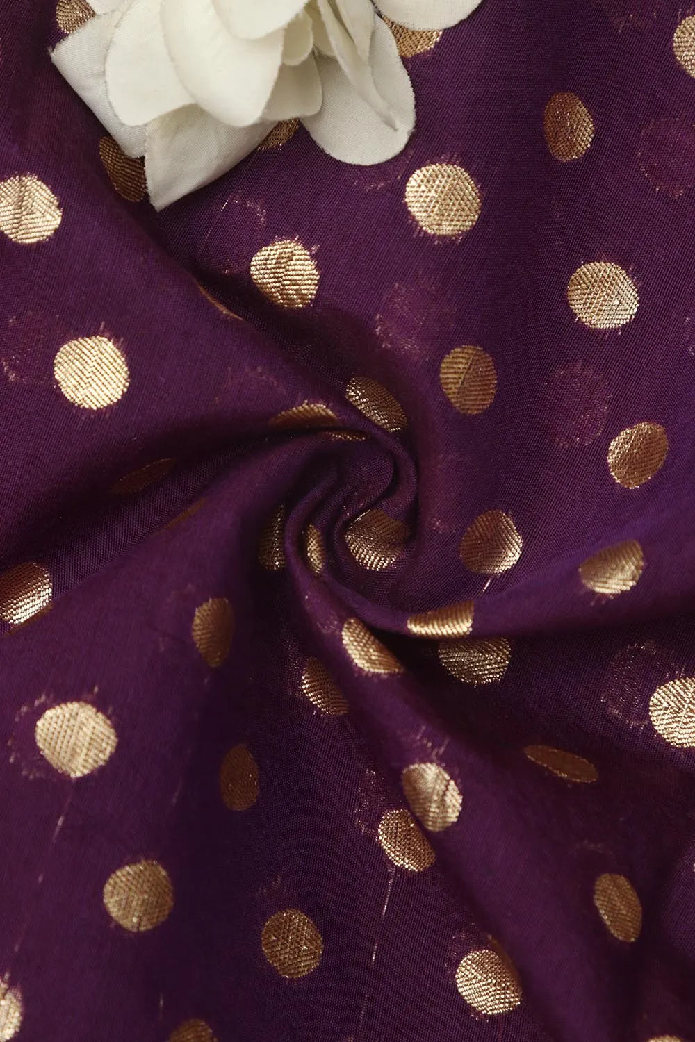 Elegant Purple Banarasi Chanderi Silk Polka Dots Fabric ( 1 Mtr )