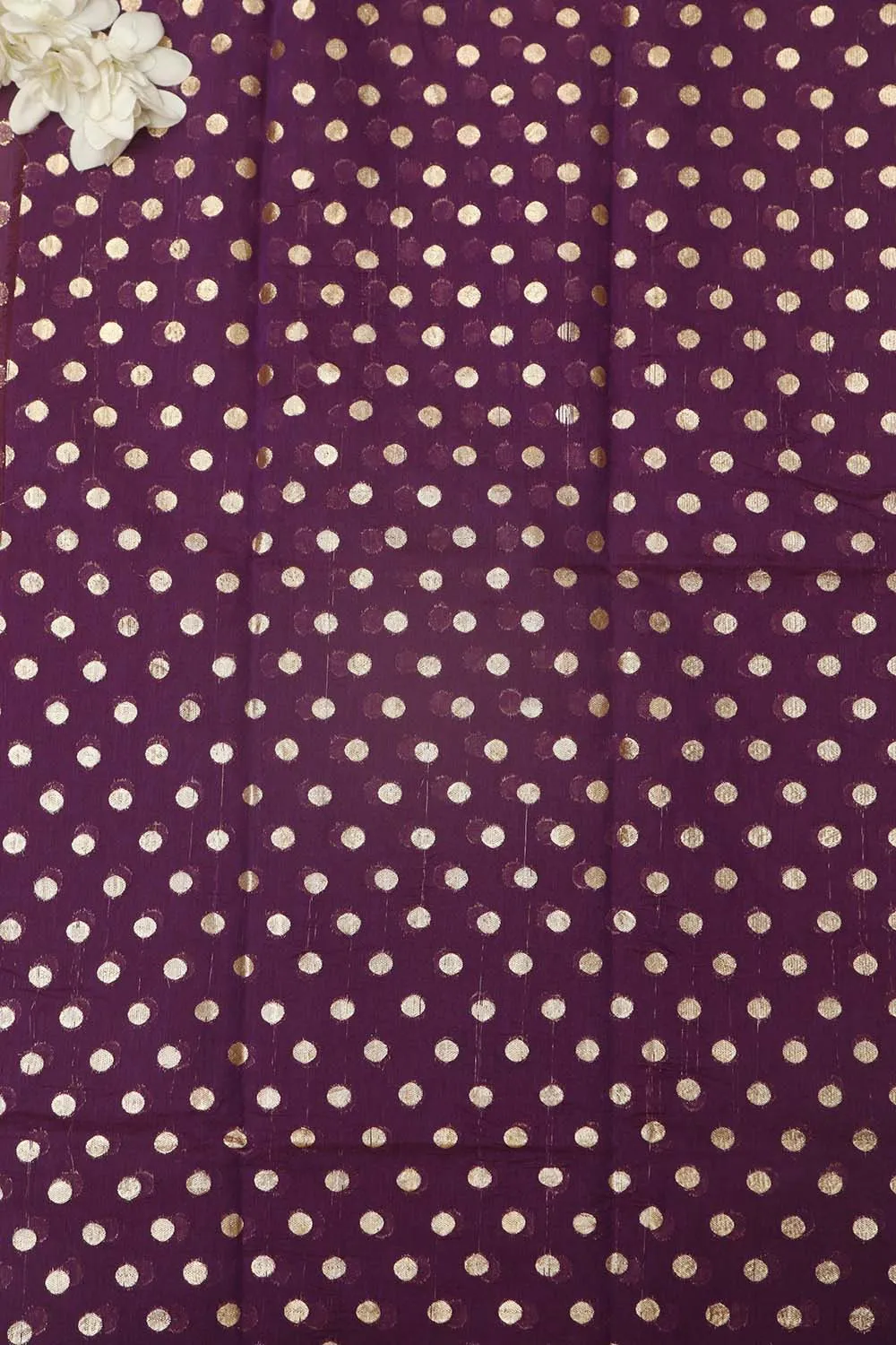 Elegant Purple Banarasi Chanderi Silk Polka Dots Fabric ( 1 Mtr )