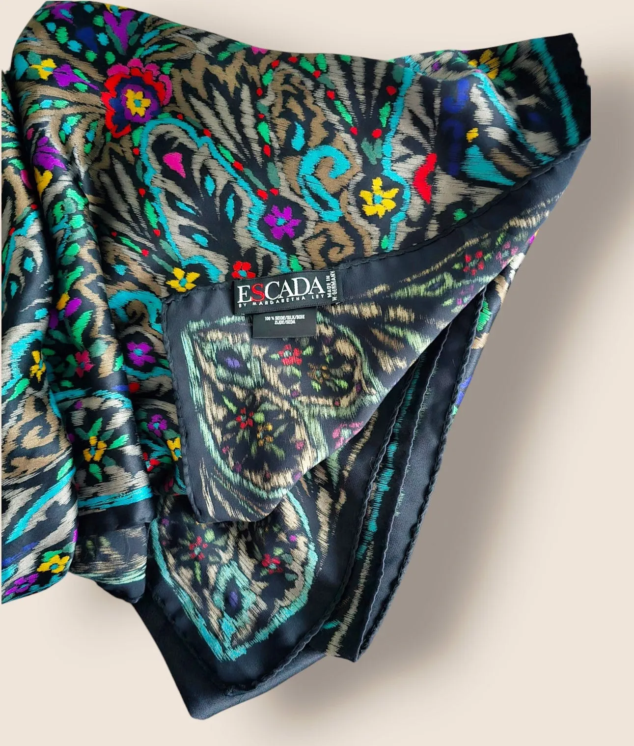 Escada Vintage Multicoloured Silk Square Scarf, Shawl