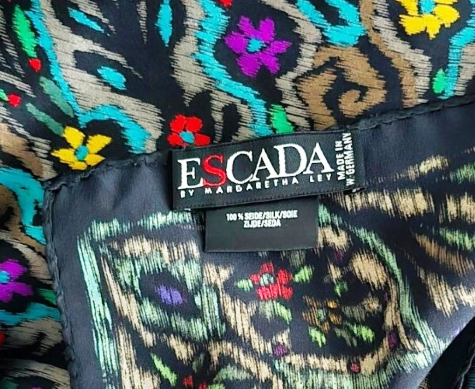 Escada Vintage Multicoloured Silk Square Scarf, Shawl
