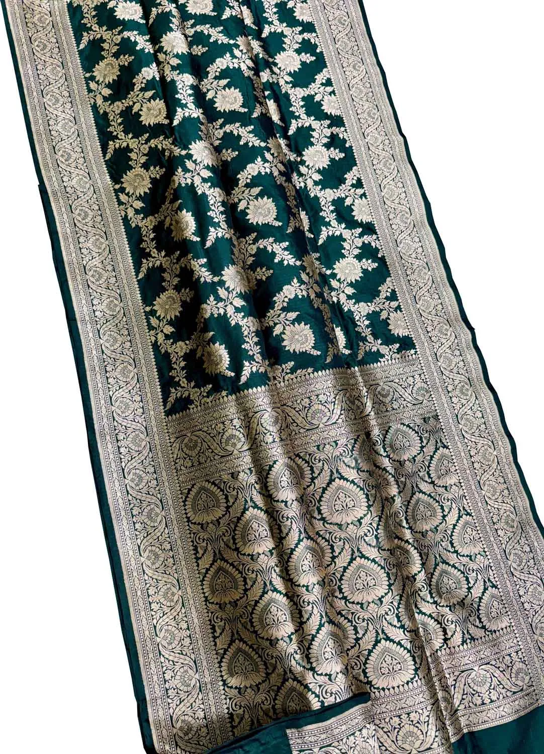 Exquisite Green Banarasi Handloom Pure Katan Silk Saree - Handloom Beauty