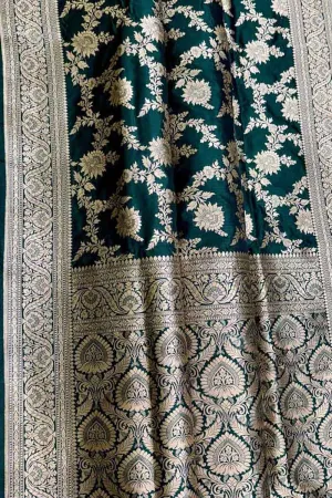 Exquisite Green Banarasi Handloom Pure Katan Silk Saree - Handloom Beauty