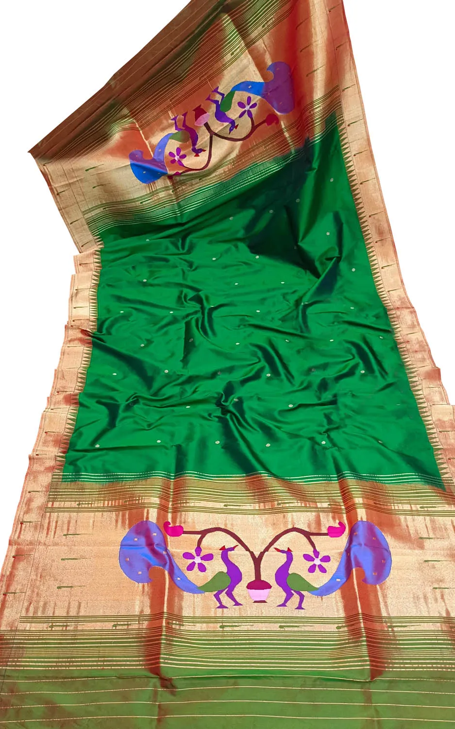 Exquisite Green Handloom Paithani Pure Silk Peacock Design Dupatta: A Timeless Elegance