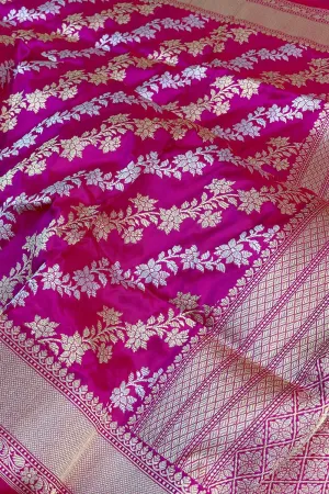 Exquisite Pink Banarasi Handloom Pure Katan Silk Sona Roopa Saree