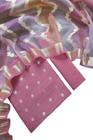 Exquisite Pink Banarasi Silk Suit Set with Organza Dupatta