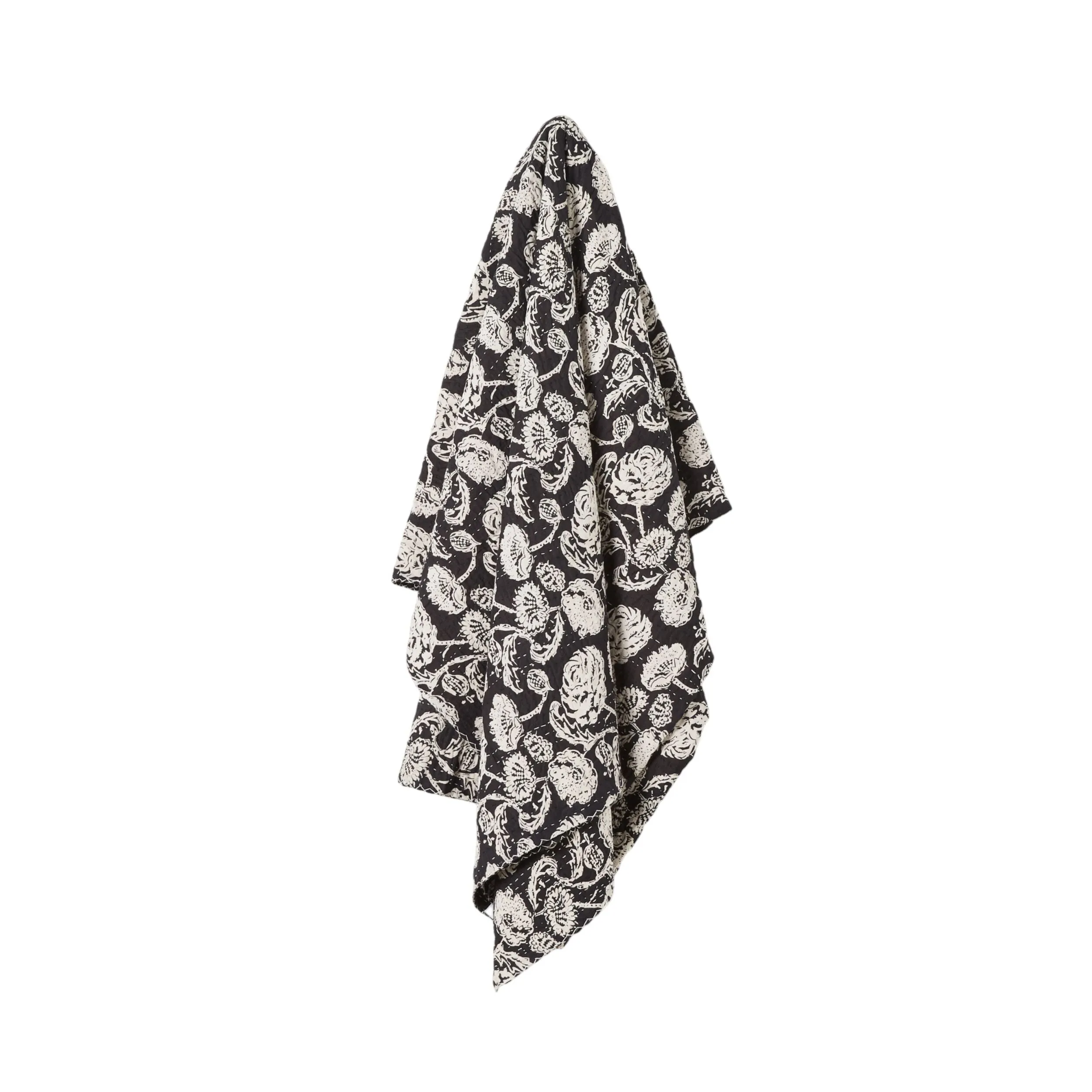 Fleurs Black and White Cotton Throw 220x250cm