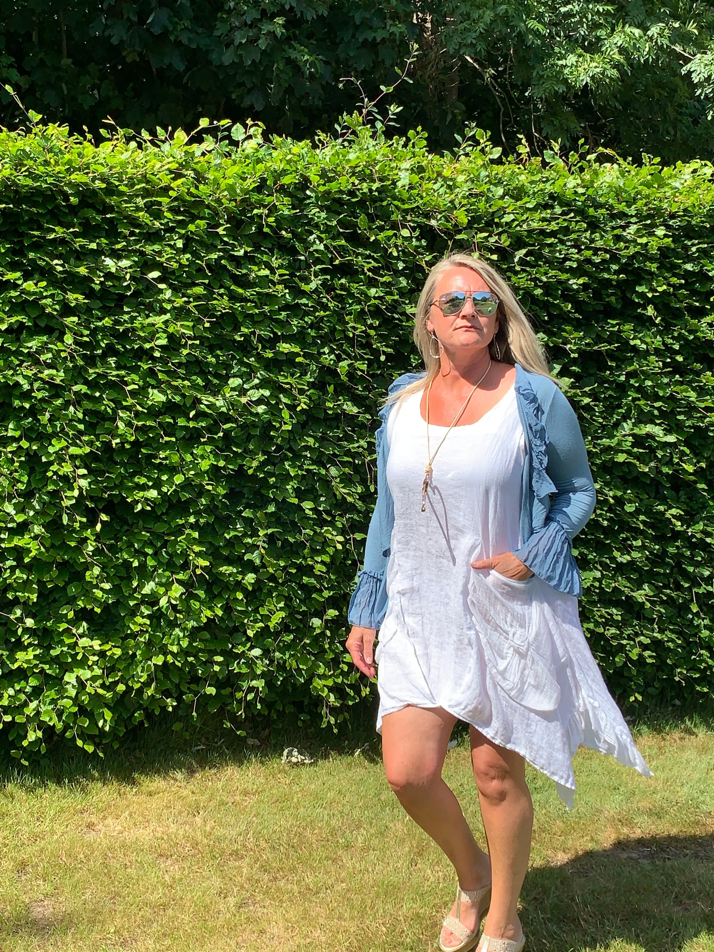 Garda Handkerchief Short Linen Dress in White One Size