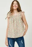 Girls Flutter Sleeve Smocked Bodice Printed Top