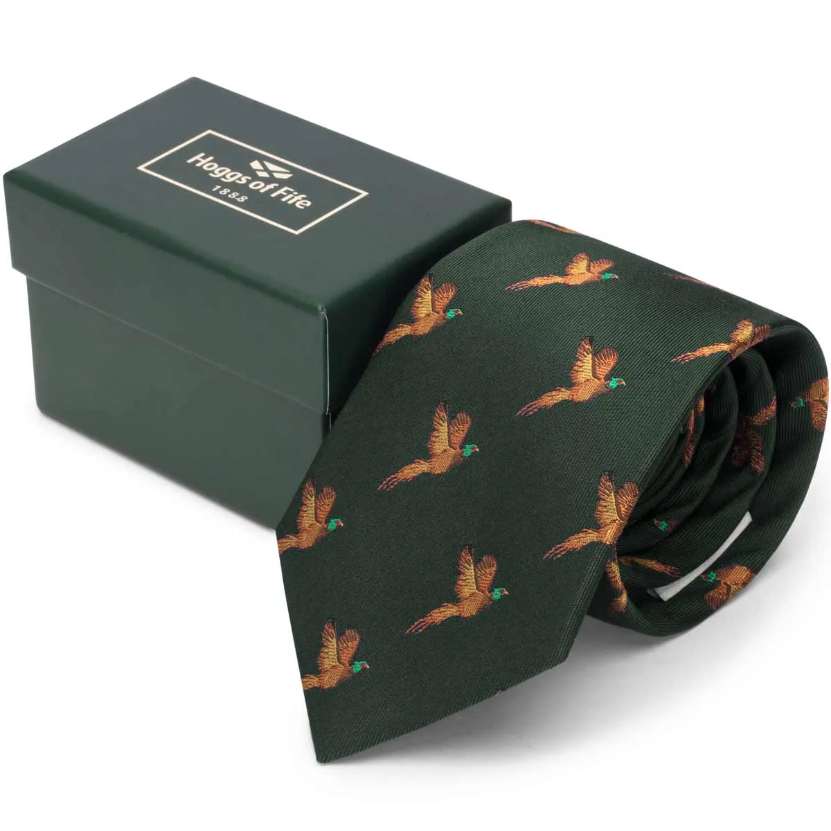 Hoggs of Fife 100% Silk Woven Tie Pheasants Boxed