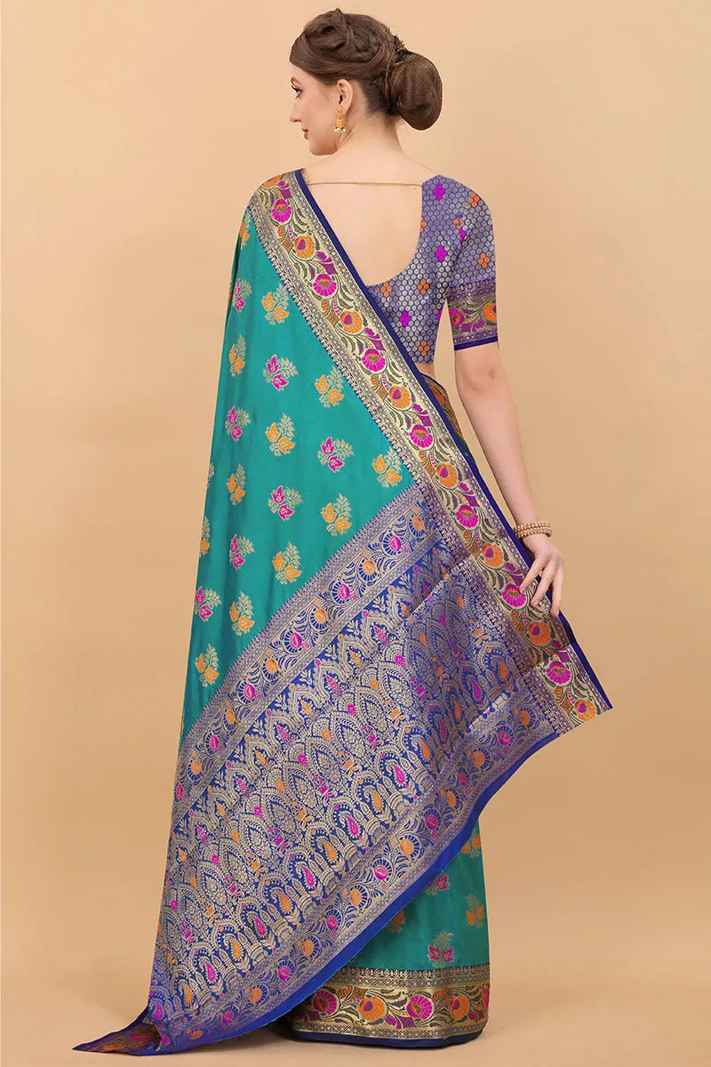Inspiring Rama Soft Banarasi Silk Saree With Arresting Blouse Piece