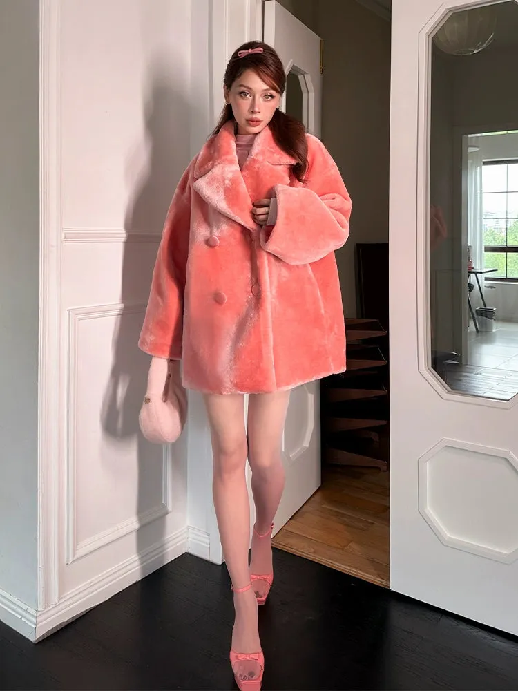 Le Palais Vintage grapefruit pink pure desire eco-friendly faux fur loose  coat - Knie