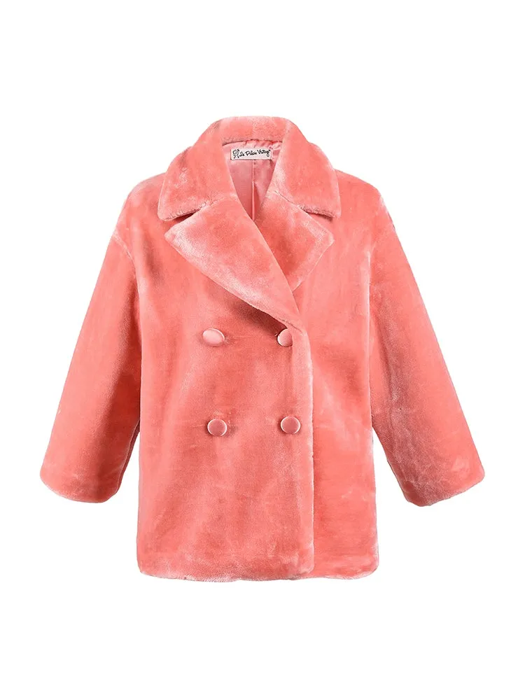 Le Palais Vintage grapefruit pink pure desire eco-friendly faux fur loose  coat - Knie