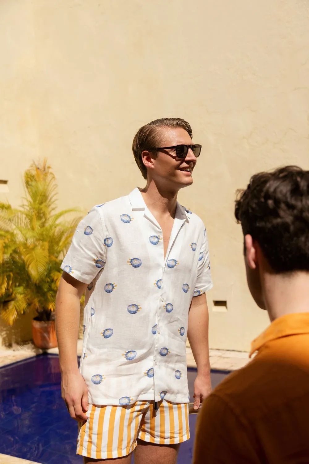 linen shirt with separate pufferfish blue