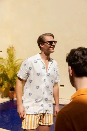 linen shirt with separate pufferfish blue