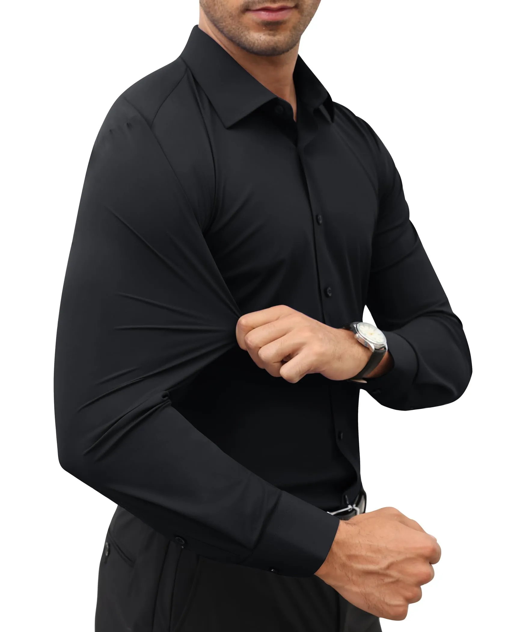Lion Nardo Slim Fit Black Dress Shirts for Men Wrinkle Free Mens Dress Shirts Long Sleeve Big Muscle Fit Button Up Shirt